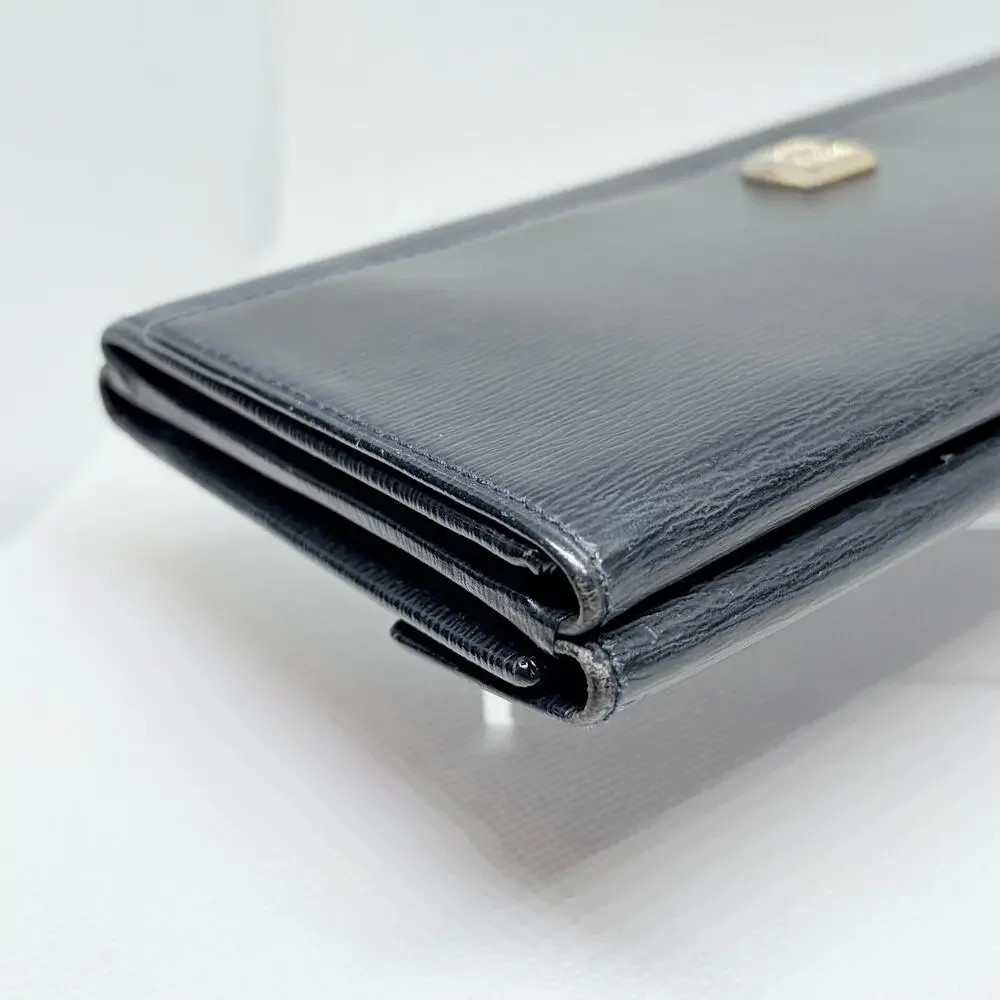 Authentic Christian Dior Vintage Navy Blue Textured Leather Long Wallet Spain